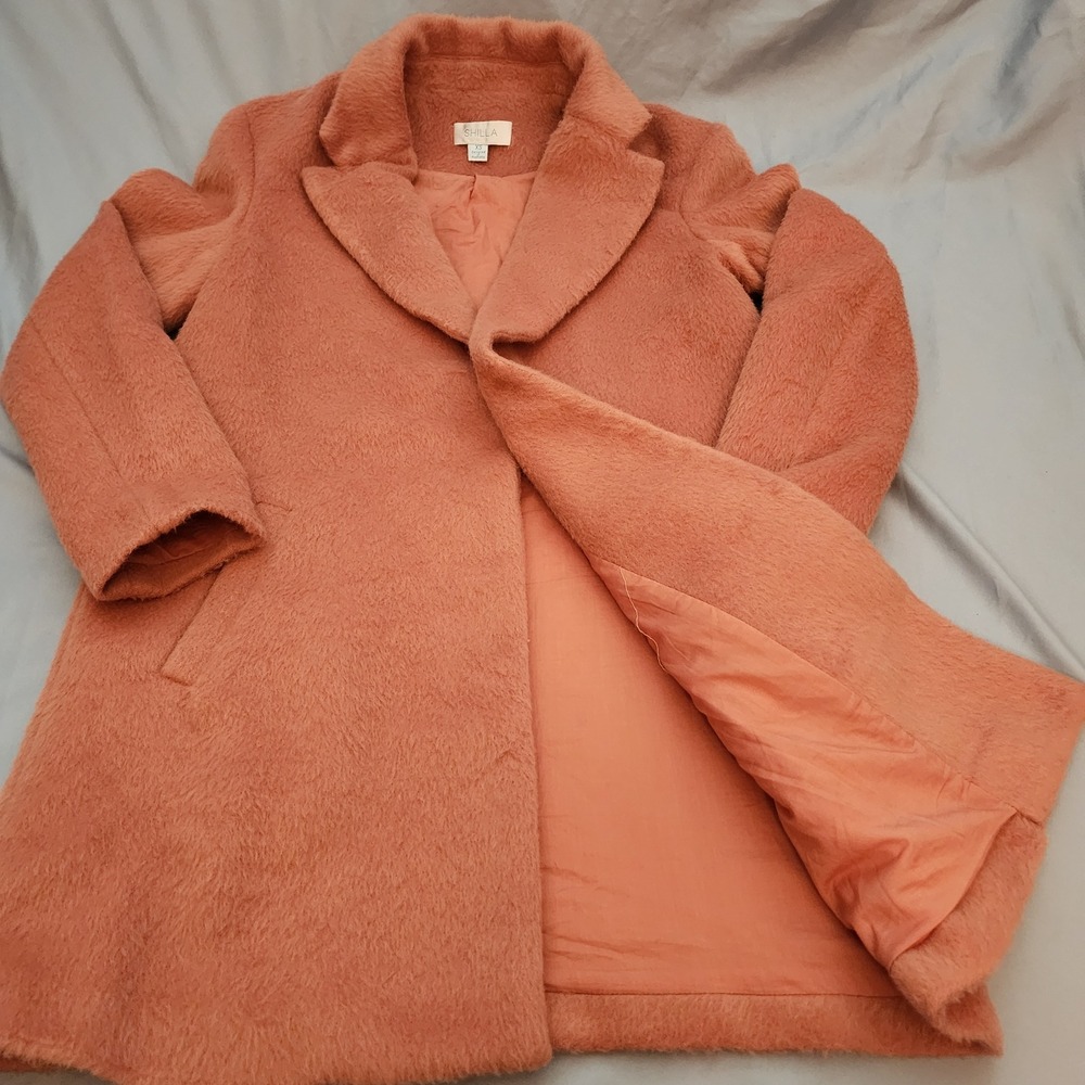 Shilla Australia XS Coral Pink Fuzzy Long Coat‎ Jacket